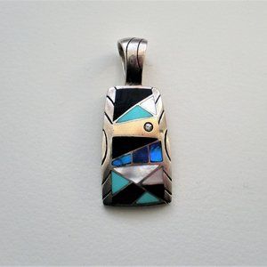 Bagley & Hotchkiss Sterling 18K Gold Diamond Turquoise Opal MOP Inlay Pendant